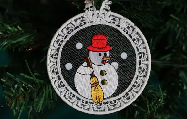 Winter, branches, the dark background, holiday, toy, round, Christmas, New year