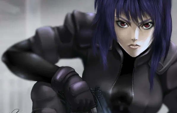 Picture girl, gun, weapons, art, ghost in the shell, kusanagi automotive