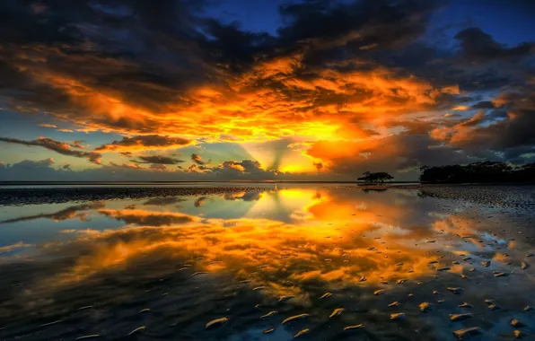 Picture NATURE, WATER, HORIZON, The SKY, DROPS, The SUN, CLOUDS, REFLECTION