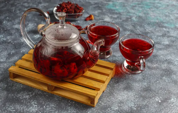 Red, tea, kettle, Cup