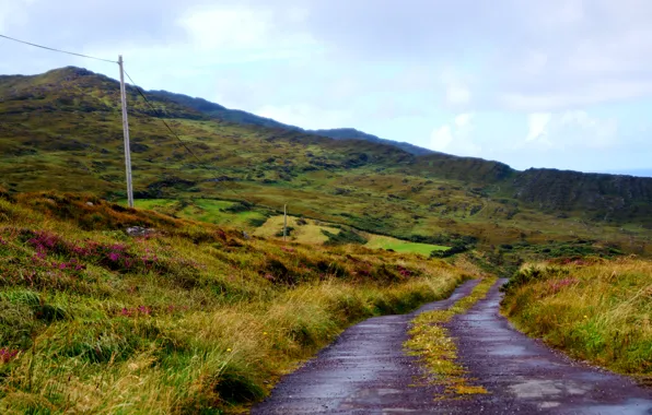 Road, mountains, post, rocky