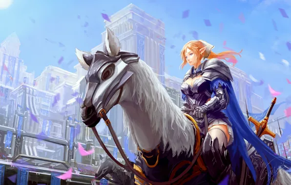 Picture girl, the city, horse, art