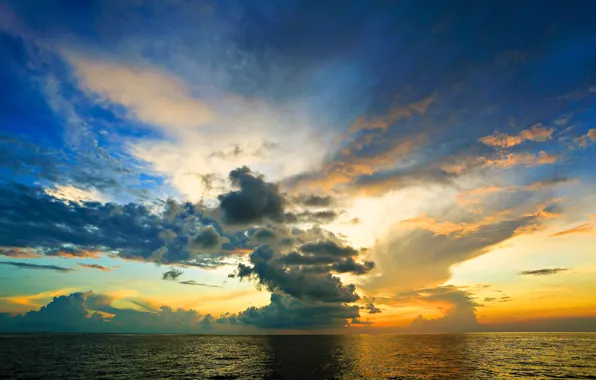 Picture sea, the sky, clouds, sunset, horizon