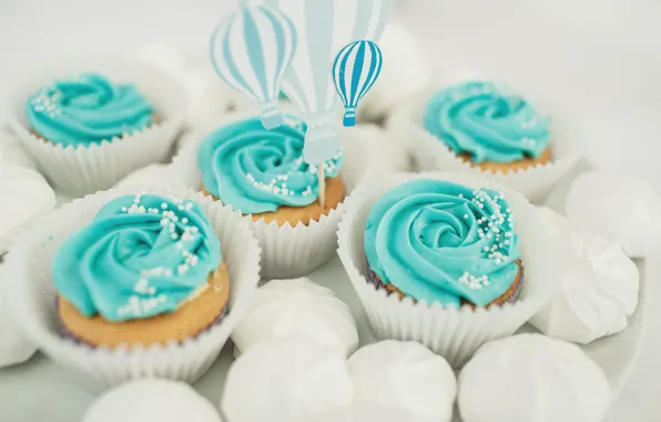 Decoration, holiday, cream, cupcakes, marshmallows, Birthday, cupcakes