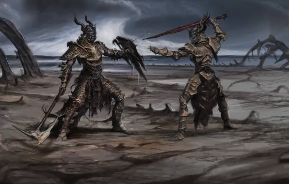 Weapons, sword, wars, shield, the fight, Skyrim, concept art, The Elder Scrolls V