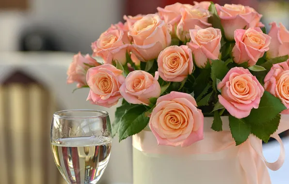 Glass, roses, bouquet, pink, buds