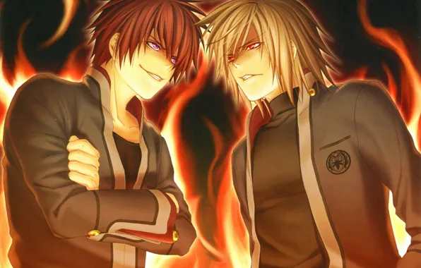 Flame, form, two, demons, the fight, hiiro no kakera, takuma onizaki, crimson shards