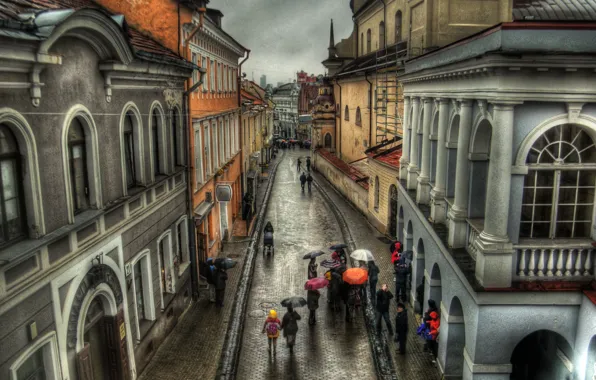Autumn, the city, people, rain, street, building, home, Austria