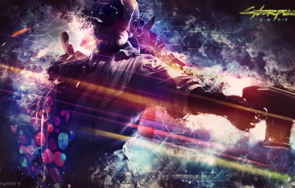 Abstract, gun, background, man, video games, CyberPunk 2077