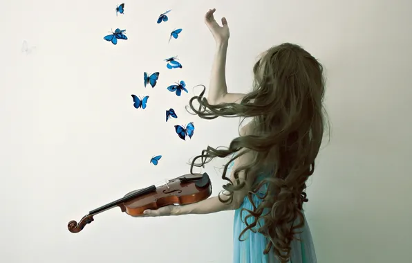 Picture girl, butterfly, violin