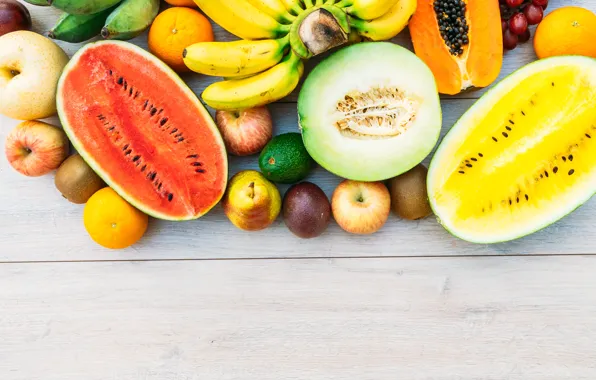 Berries, watermelon, bananas, Fruit, melon
