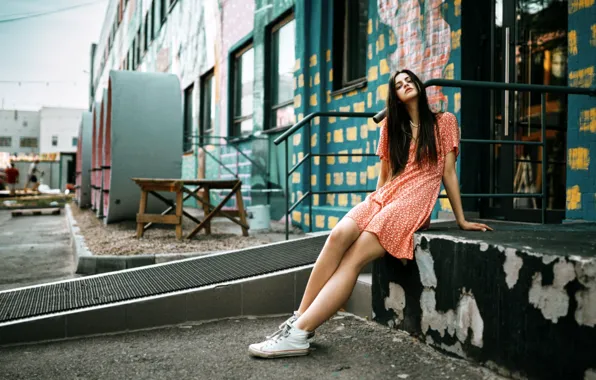 Picture girl, dress, beautiful, model, cute, sneakers