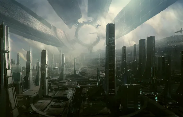 The city, graphics, art, the city of the future, hi tech, Town, Cities, Hi-Fi