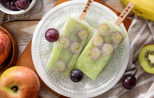 Wallpaper apples, kiwi, grapes, ice cream