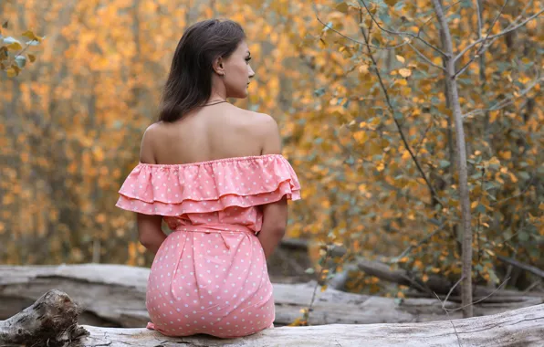 Forest, girl, nature, hair, back, figure, dress, bokeh