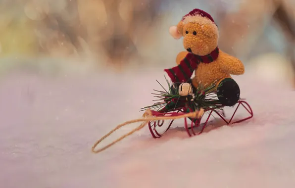 Winter, snow, toy, Christmas, bear, New year, bear, needles