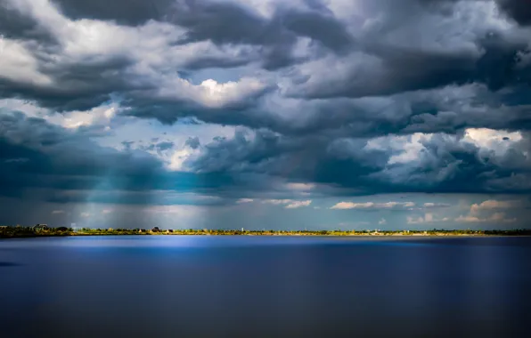 Sea, water, clouds, surface, reflection, Clouds