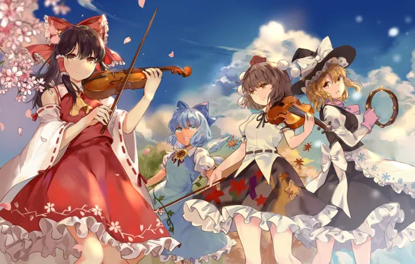 Music, violin, girls, touhou