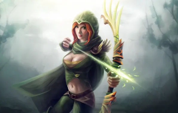 Picture forest, girl, magic, bow, Archer, art, hood, arrow