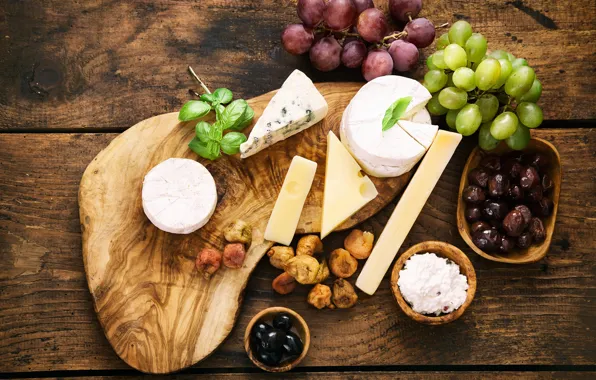 Cheese, grapes, olives, grapes, cheese, olive