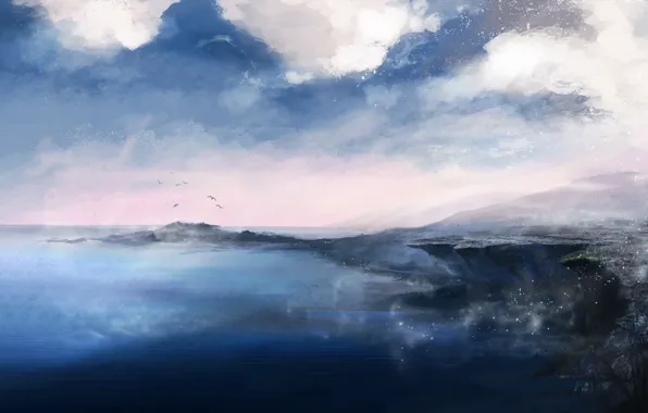 Sea, Figure, Shore, Earth, Fantasy, Landscape, Art, landscape