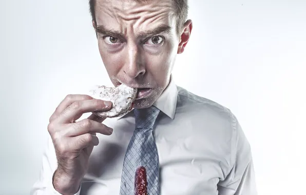 Look, pose, hand, cookies, tie, white background, male, shirt