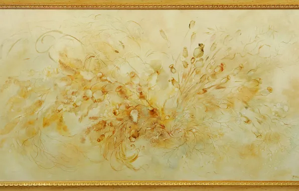 Flowers, yellow, picture, Golden, Still life, Sfumato, gift painting, Petrenko Svetlana