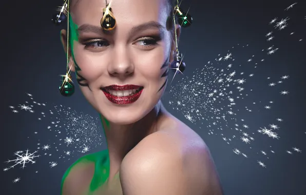 Color, girl, face, smile, background, paint, makeup, lipstick