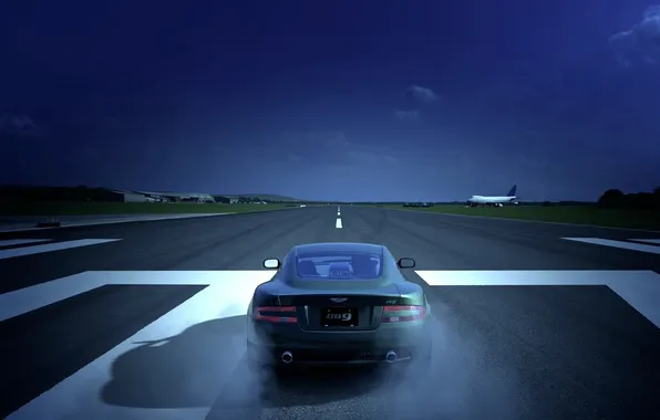 The plane, aston martin, db9, runway, top gear