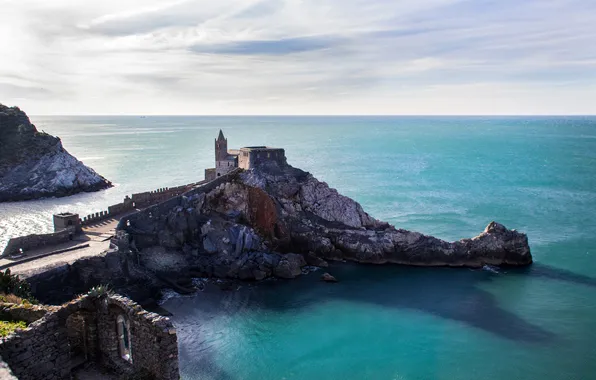 Picture sea, the sky, rocks, Italy, fortress