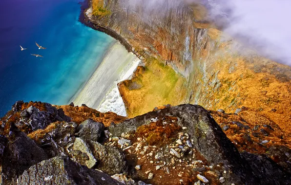 Beach, clouds, the ocean, bird, seagulls, the view from vetho, Scala