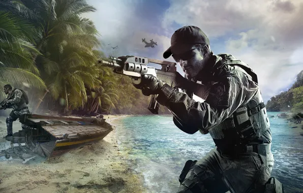 Picture beach, war, boat, island, soldiers, Call of Duty: Black Ops 2