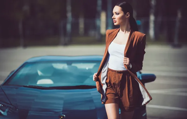 Picture Lamborghini, Girl, Legs, Model, LP700-4, Aventador, View, Supercar