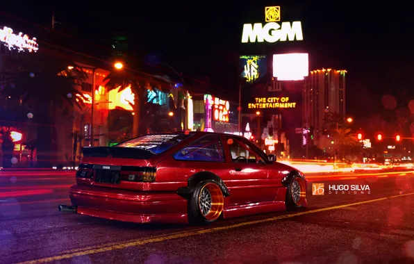 Picture Red, Toyota, Las Vegas, AE86, Stance, Wheels, Corolla, Rear