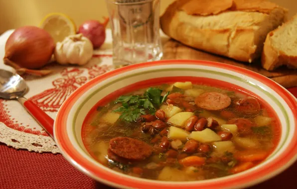 Picture plate, delicious, beans, soup, soup kharcho