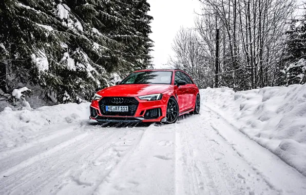 Audi, Red, Road, Audi, Snow, Forest, Red, Power