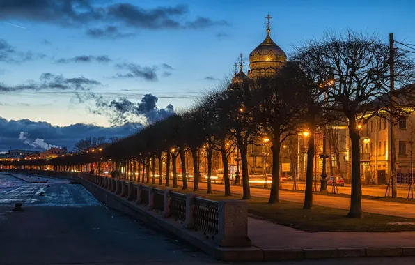 Road, night, lights, street, lights, Russia, Peter, Saint Petersburg