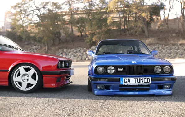 BMW, BMW, red, blue, E30