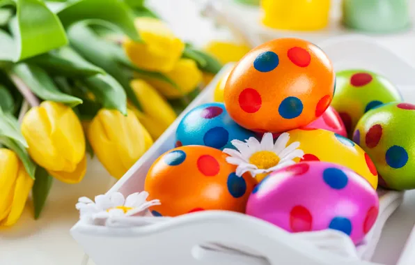 Picture flowers, eggs, spring, colorful, Easter, tulips, flowers, tulips