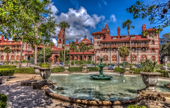 The building, FL, fountain, architecture, Florida, St Augustine, St. Augustine, Flagler College