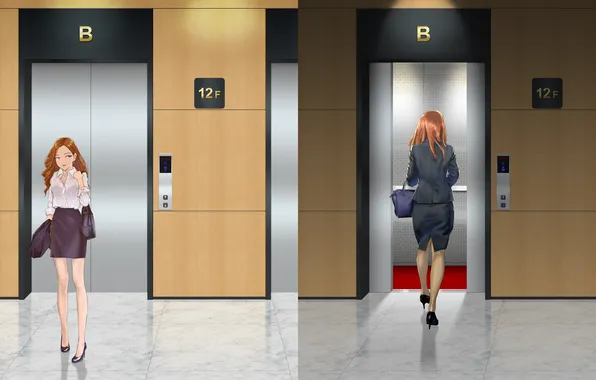 Girl, woman, office, elevator, office lady, office girl, go to work, leave the office