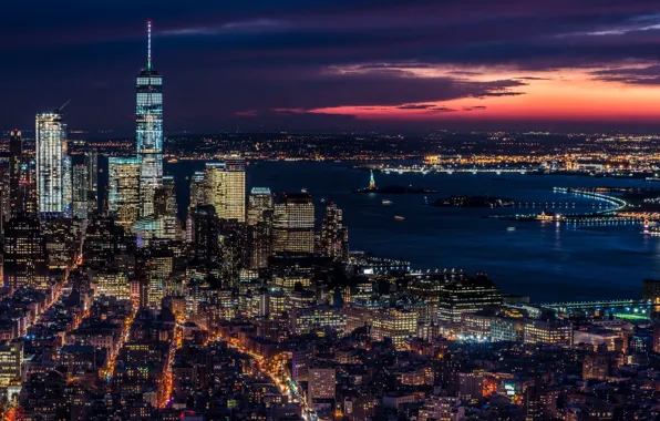 Night, the city, lights, the evening, USA, New York