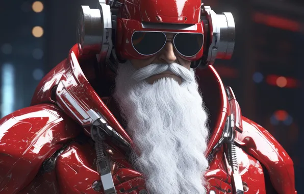 Fiction, robot, Christmas, New year, cyborg, Santa Claus, Santa Claus, cyberpunk