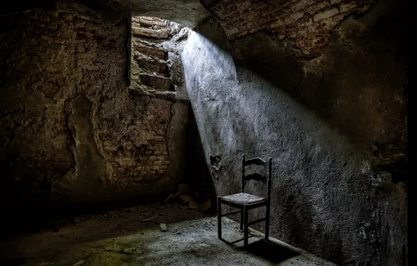 Picture light, window, chair, the basement