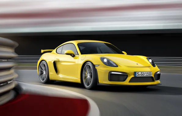 Yellow, Porsche, Cayman, Porsche, the front, GT4, Caiman