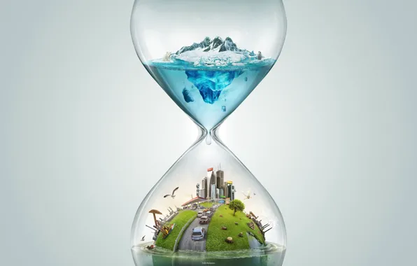 Picture time, travel, rendering, hourglass
