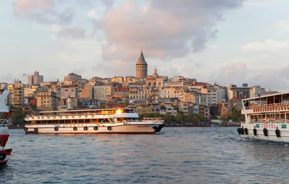 Sea, home, ships, Istanbul, Turkey, Galata tower, The Galata Tower