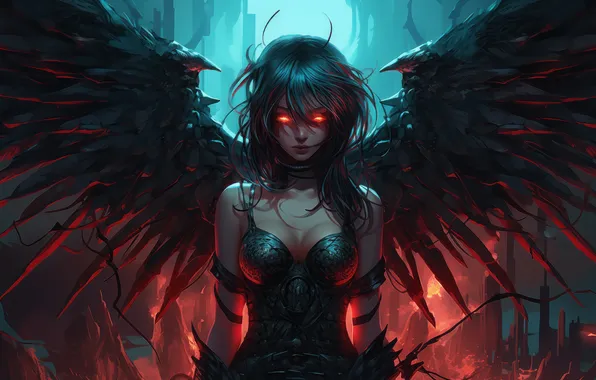 Girl, Demon, Wings, AI Generated, Demon Girl