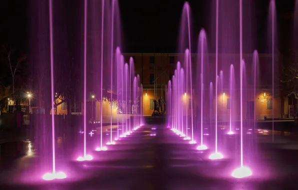 Night, lights, home, Italy, fountain, Emilia-Romagna, Reggio Nell'emilia