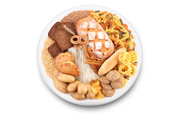 Picture grain, plate, bread, cakes, firewood, pasta, black bread, chunks